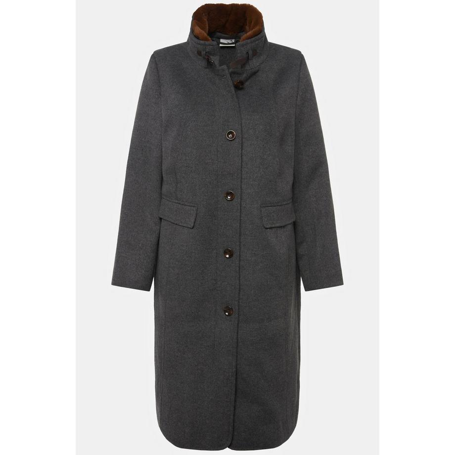 Ulla Popken Manteau style tyrolien Col Montant Fourrure Tissée Fermeture Éclair Dissimulée  