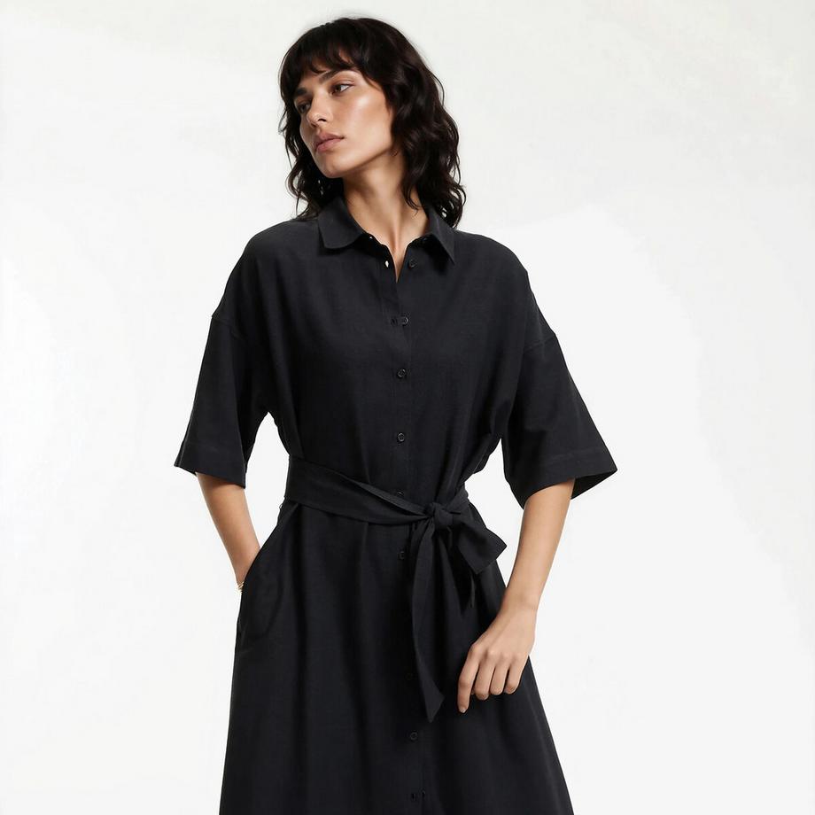 La Redoute Collections Robe Chemise Longue Manches Coudes Ceinturée  