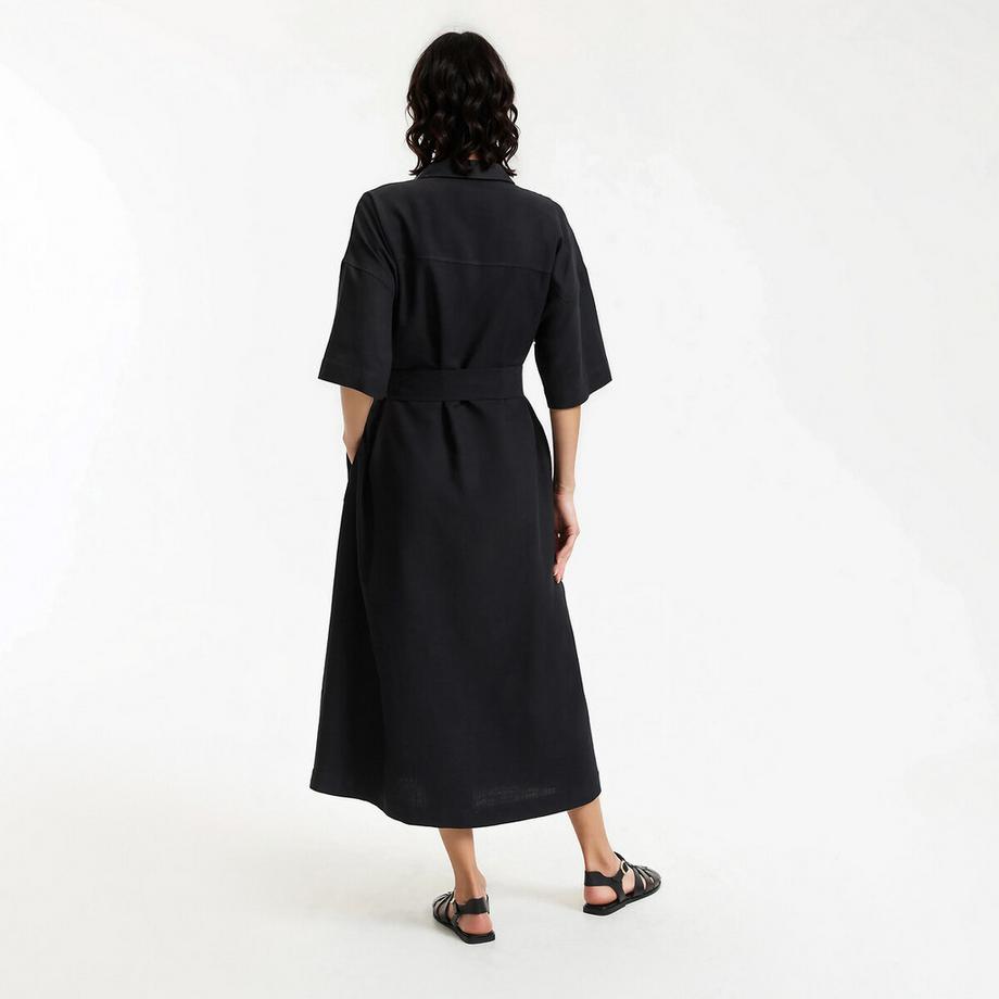 La Redoute Collections Robe Chemise Longue Manches Coudes Ceinturée  
