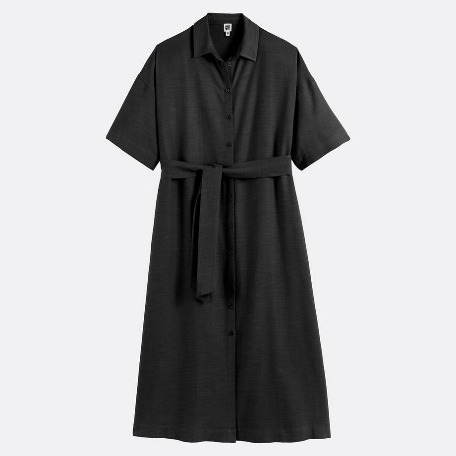 La Redoute Collections Robe Chemise Longue Manches Coudes Ceinturée  