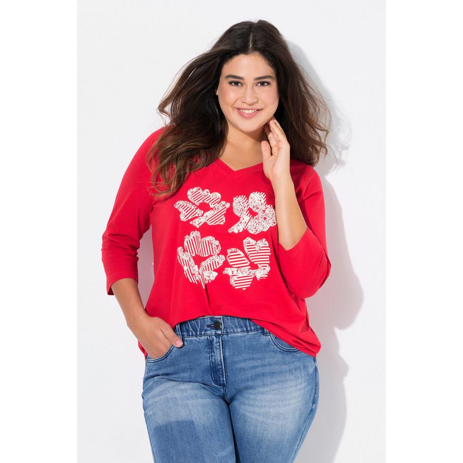 Ulla Popken Maglia Classic floreale scollo a V maniche 3/4  