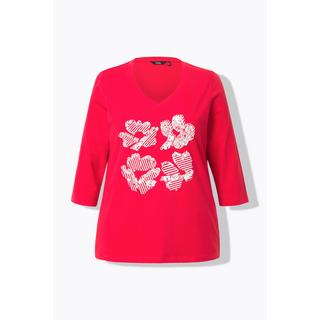 Ulla Popken  T-shirt à fleurs Classic, col V et manches 3/4 