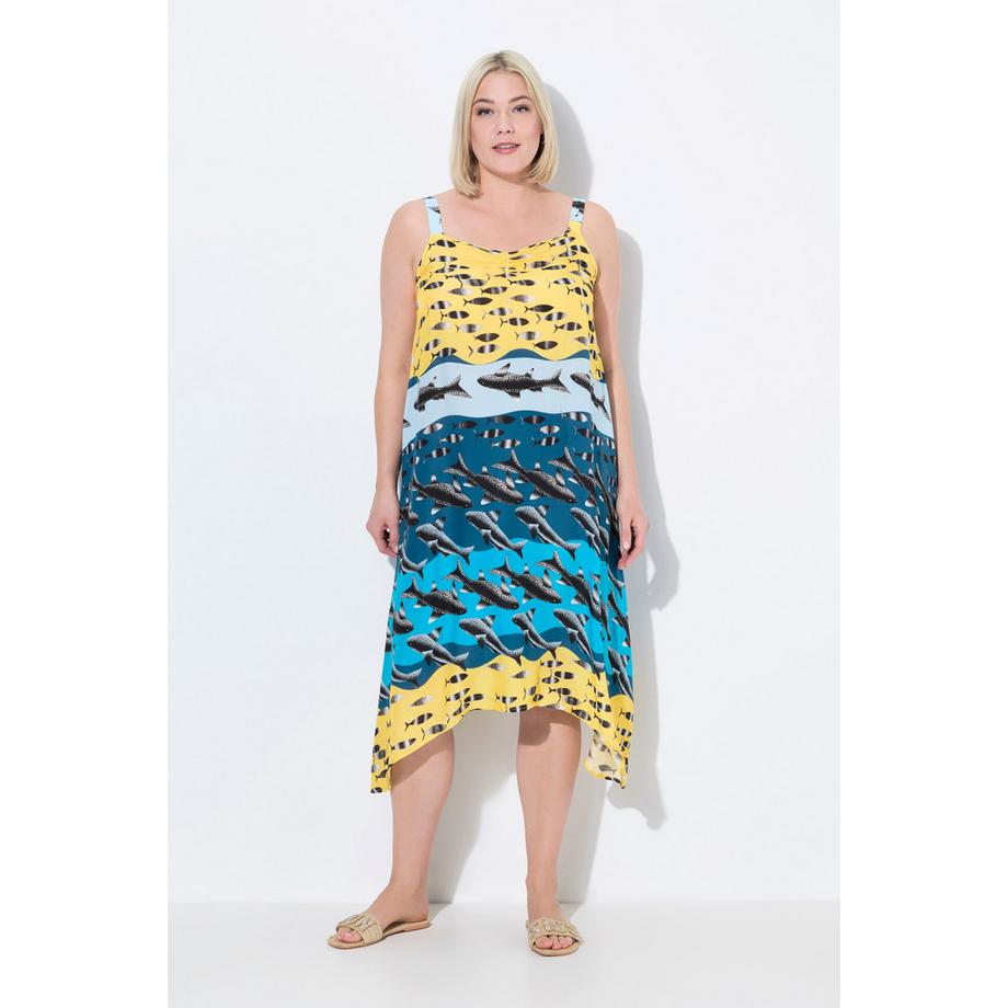 Ulla Popken Robe de plage sans manches Imprimé poissons Décolleté V Coupe évasée  