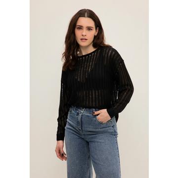 Pull coupe Boxy, maille côtelée transparente, col rond et manches longues