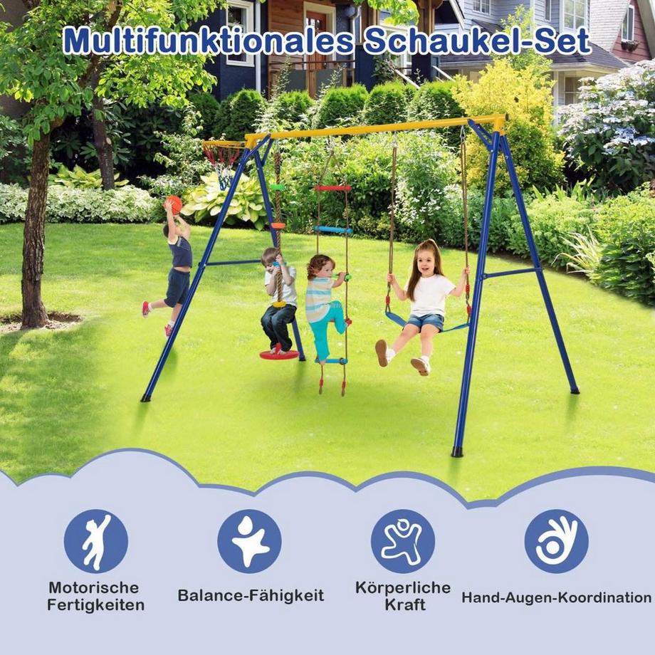 Northix  Altalena con piastra elastica altalena 246 x 190 x 188 cm giallo + blu 