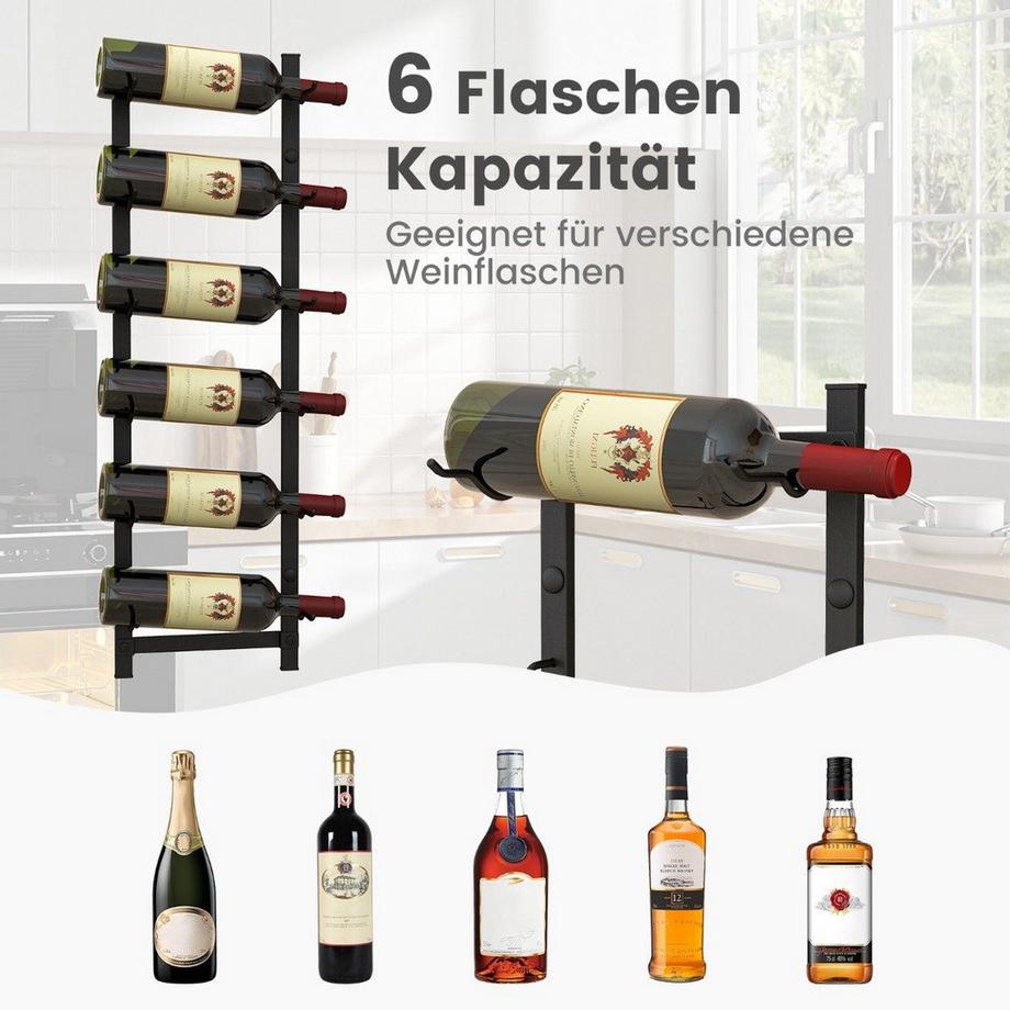 Northix  Weinregal Wand für 6 Weinflaschen Flaschenhalter aus Metall 22 x 13,5 x 73cm Schwarz 