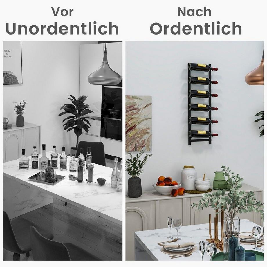 Northix  Weinregal Wand für 6 Weinflaschen Flaschenhalter aus Metall 22 x 13,5 x 73cm Schwarz 