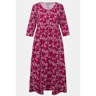 Ulla Popken  Robe en jersey, motif à fleurs. Décolleté rond et manches 3/4. Silhouette en A. 