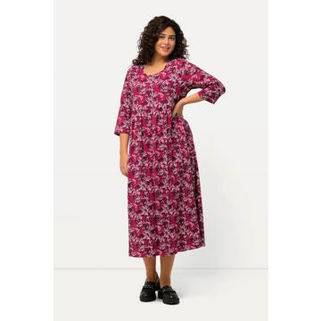 Jerseykleid, Blüten, A-Linie, Rundhals, 3/4-Arm