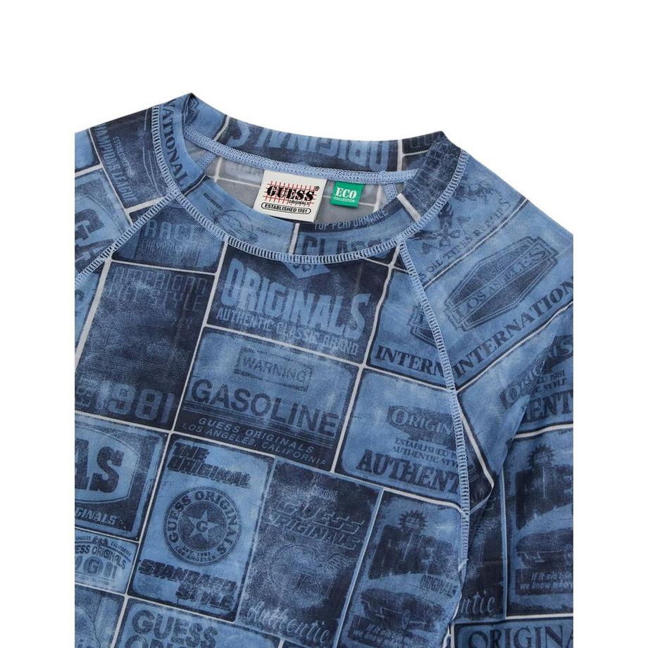 GUESS Maglietta in Maglia a Rete con Maniche Raglan  