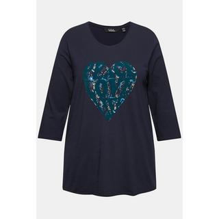 Ulla Popken  T-shirt col en V et manches longues. Motif cœur et coupe évasée. 