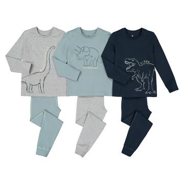 Lot de 3 pyjamas en coton imprimés dinosaures