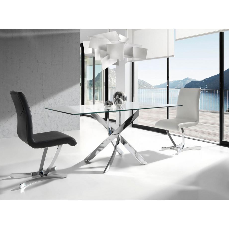 ANGEL CERDA Tavolo da pranzo rettangolare vetro temperato e acciaio cromato  