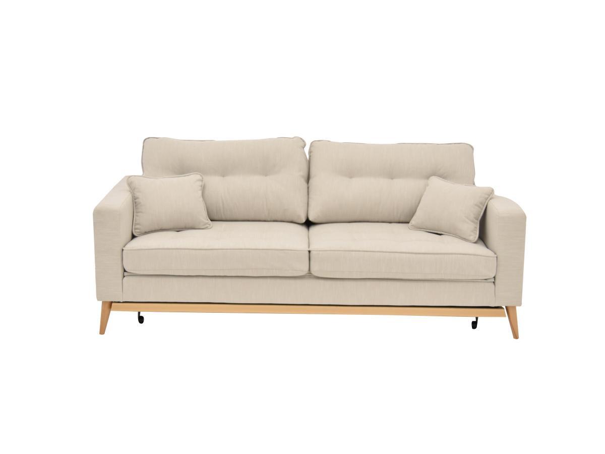 Vente-unique Schlafsofa 3-Sitzer - Stoff - Cremefarben - KENZA  