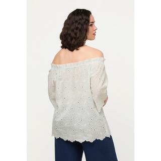 Ulla Popken  Blusa con spalle scoperte, taglio svasato, pizzo e mezze maniche 