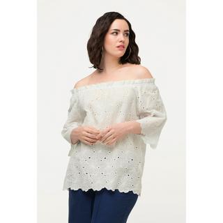 Ulla Popken  Blusa con spalle scoperte, taglio svasato, pizzo e mezze maniche 