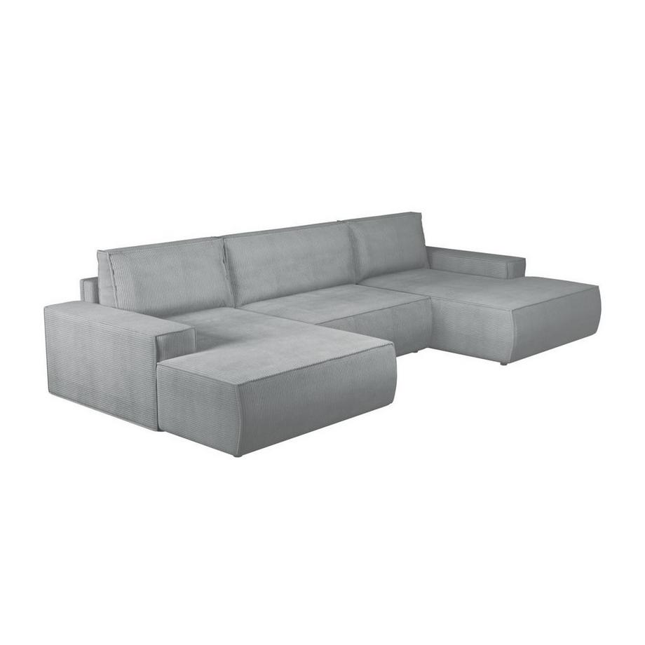 Vente-unique Große Wohnlandschaft mit Schlaffunktion - Cord - Hellgrau - AMELIA  