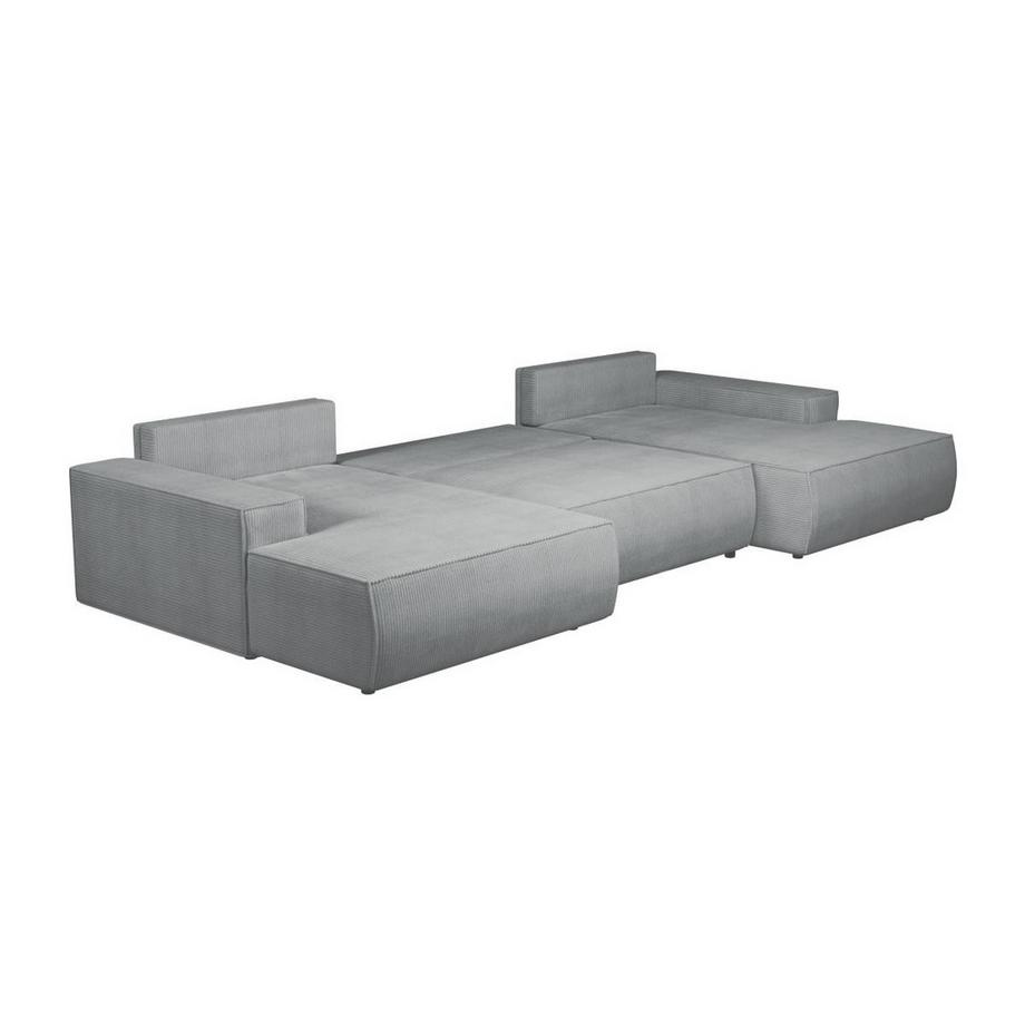 Vente-unique Große Wohnlandschaft mit Schlaffunktion - Cord - Hellgrau - AMELIA  