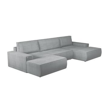 Große Wohnlandschaft mit Schlaffunktion - Cord - Hellgrau - AMELIA