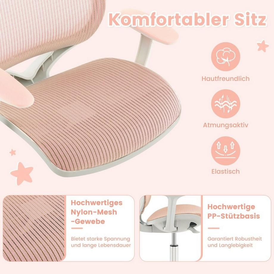 Northix  Höhenverstellbarer Kinderdrehstuhl mit Sitzbremse Ergonomischer Schreibtischstuhl Bürostuhl Rosa 