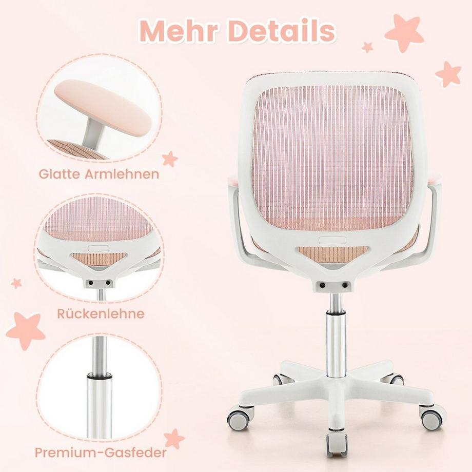 Northix  Höhenverstellbarer Kinderdrehstuhl mit Sitzbremse Ergonomischer Schreibtischstuhl Bürostuhl Rosa 