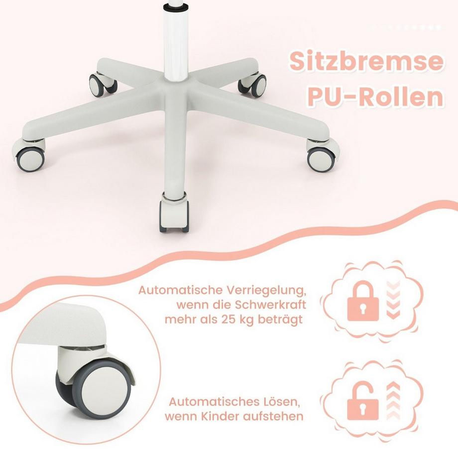 Northix  Höhenverstellbarer Kinderdrehstuhl mit Sitzbremse Ergonomischer Schreibtischstuhl Bürostuhl Rosa 