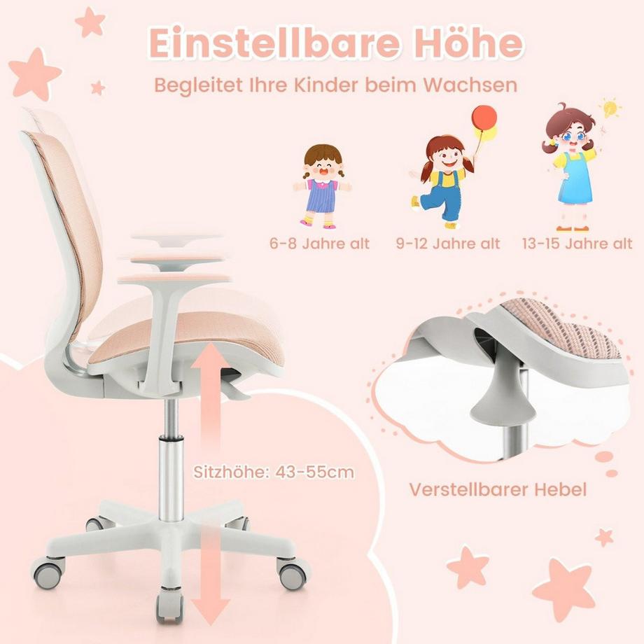 Northix  Höhenverstellbarer Kinderdrehstuhl mit Sitzbremse Ergonomischer Schreibtischstuhl Bürostuhl Rosa 