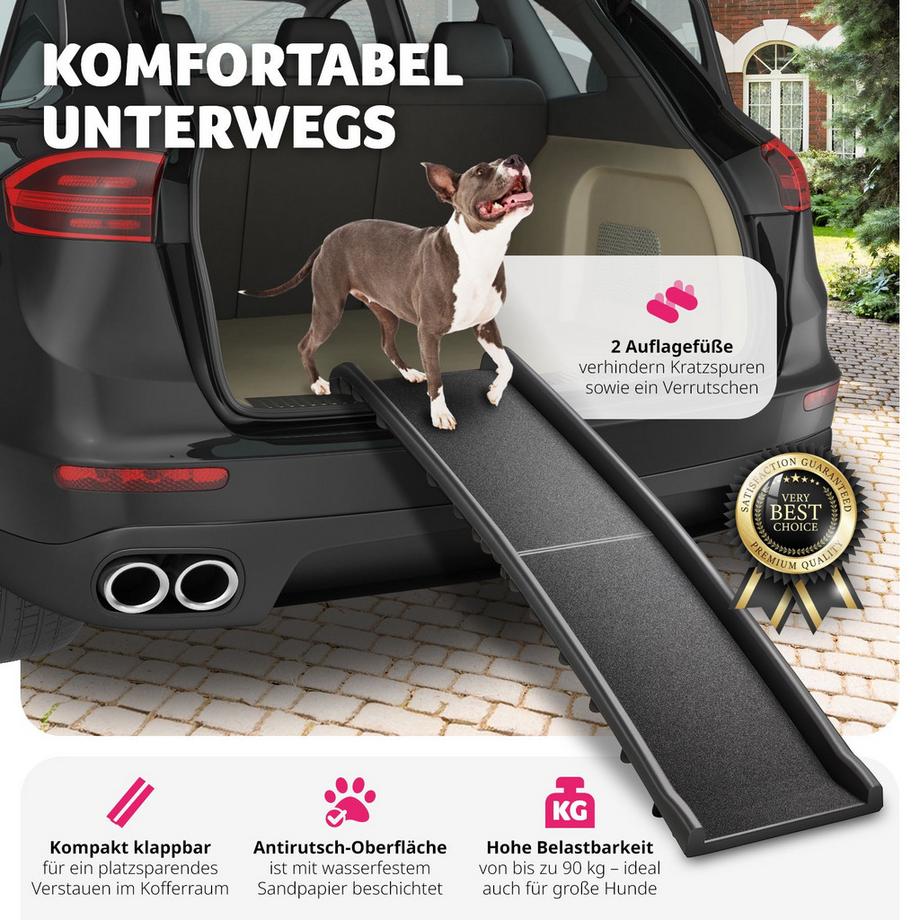 Tectake  Hunderampe Paw Step klappbar und rutschfest Führungsschienen 