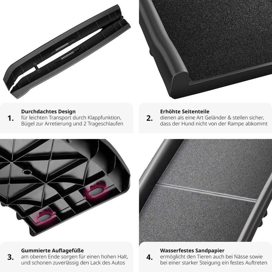 Tectake  Hunderampe Paw Step klappbar und rutschfest Führungsschienen 