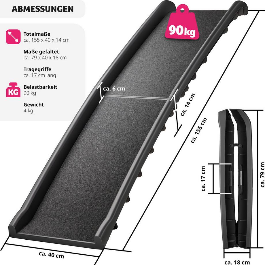 Tectake  Hunderampe Paw Step klappbar und rutschfest Führungsschienen 