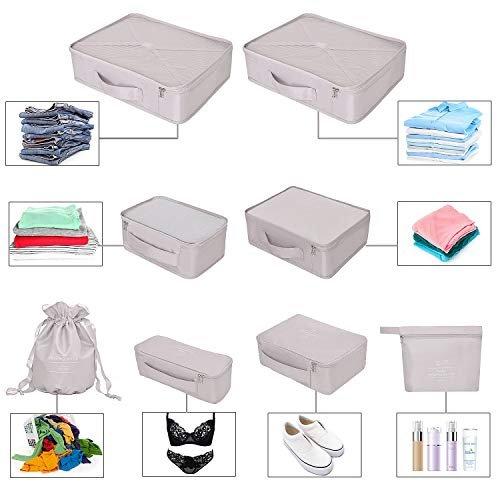 Only-bags.store  Kofferorganisator, 8-in-1-Set Gepäckorganisator, wasserdichte Reisekleidersäcke mit 2 Schuhsäcken, 3 Packwürfeln und 3 Aufbewahrungsbeuteln, für Kleidung, Schuhe, Kosmetika, 