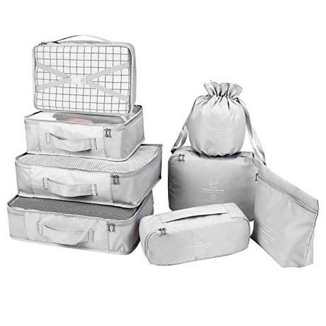 Only-bags.store  Kofferorganisator, 8-in-1-Set Gepäckorganisator, wasserdichte Reisekleidersäcke mit 2 Schuhsäcken, 3 Packwürfeln und 3 Aufbewahrungsbeuteln, für Kleidung, Schuhe, Kosmetika, 