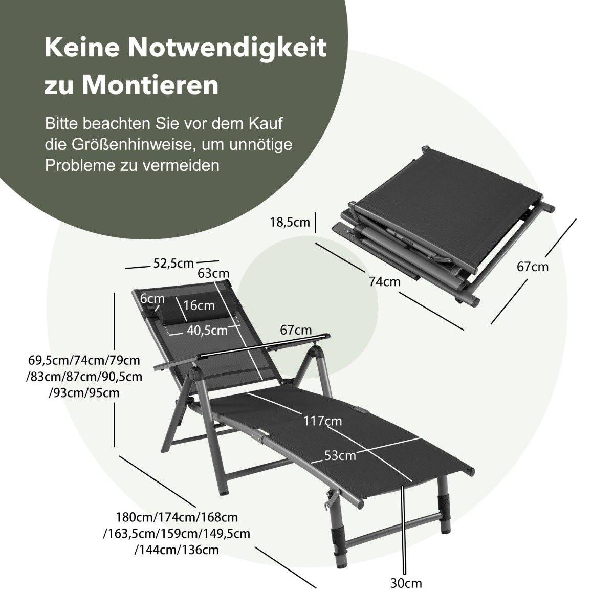 Northix Chaise longue de patio chaise de patio extérieure chaise longue pliante avec 8 dossiers réglables noir  