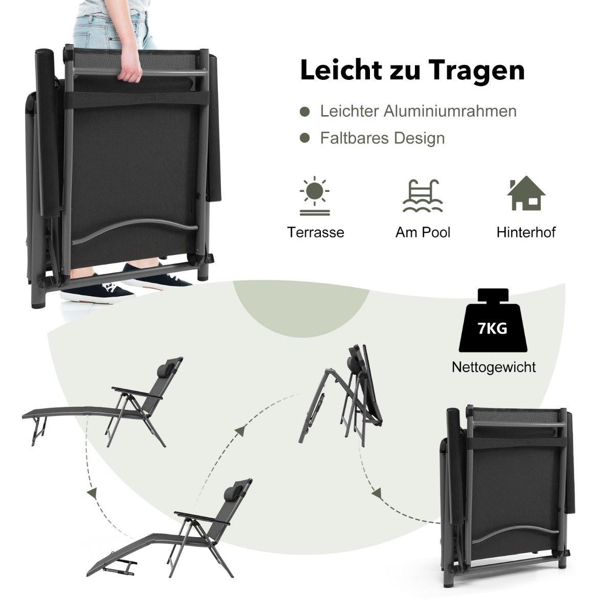 Northix Chaise longue de patio chaise de patio extérieure chaise longue pliante avec 8 dossiers réglables noir  