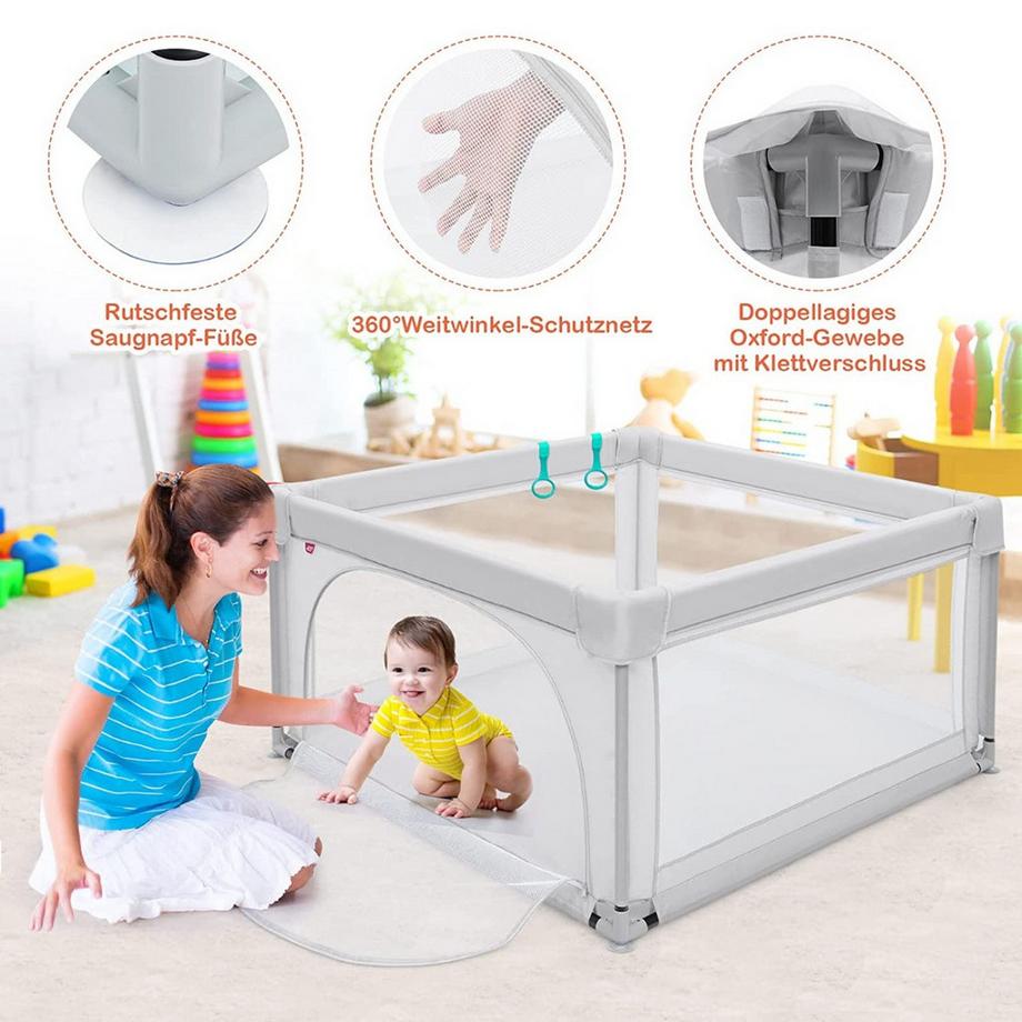 B2X  Parc bébé Parc portable avec barrières de sécurité 120 x 120 x 68 cm Gris 