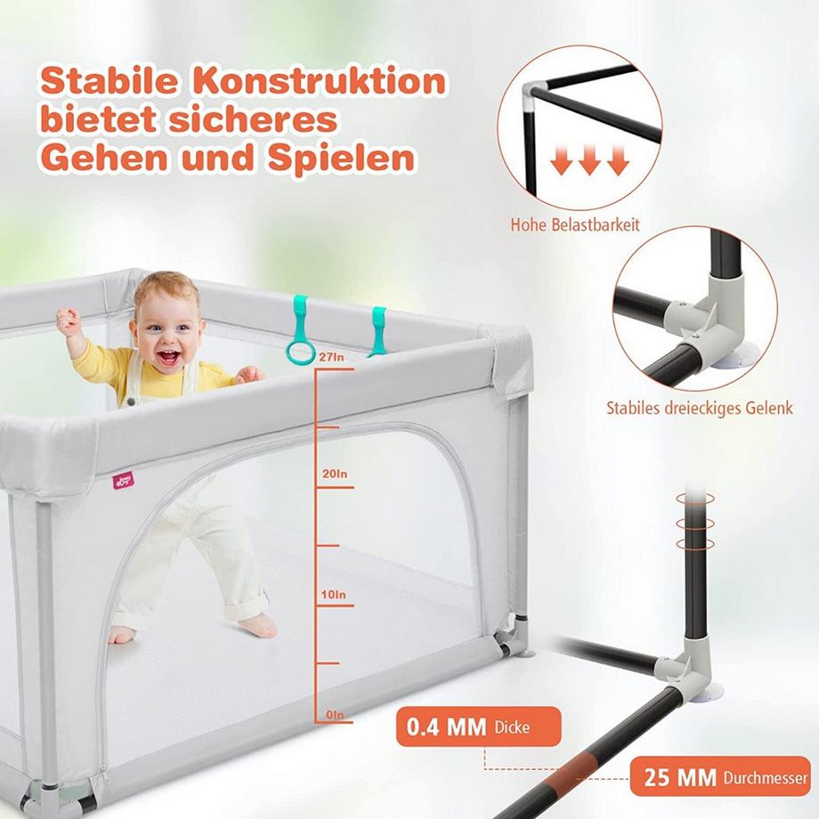 B2X  Parc bébé Parc portable avec barrières de sécurité 120 x 120 x 68 cm Gris 