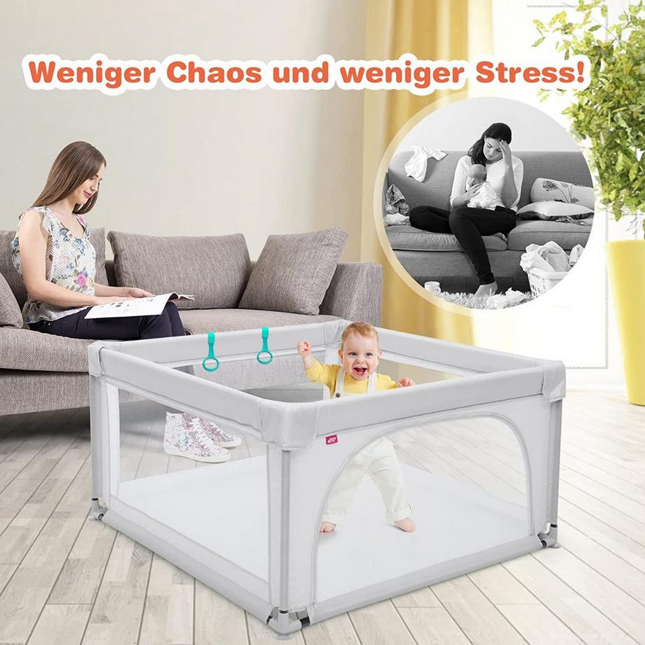 B2X  Parc bébé Parc portable avec barrières de sécurité 120 x 120 x 68 cm Gris 