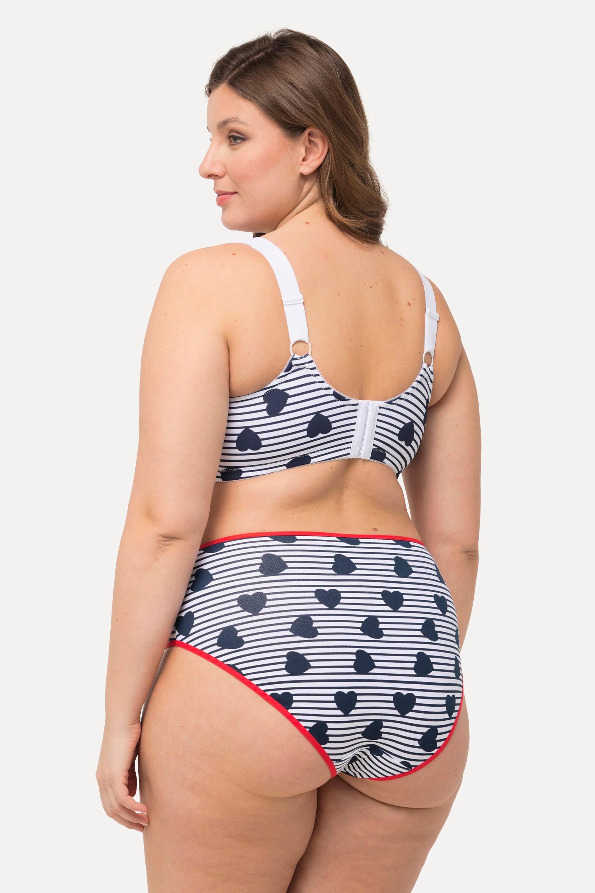 Ulla Popken  Soutien-gorge de maintien, sans armatures, imprimé cœurs/rayures - bonnet C-D 