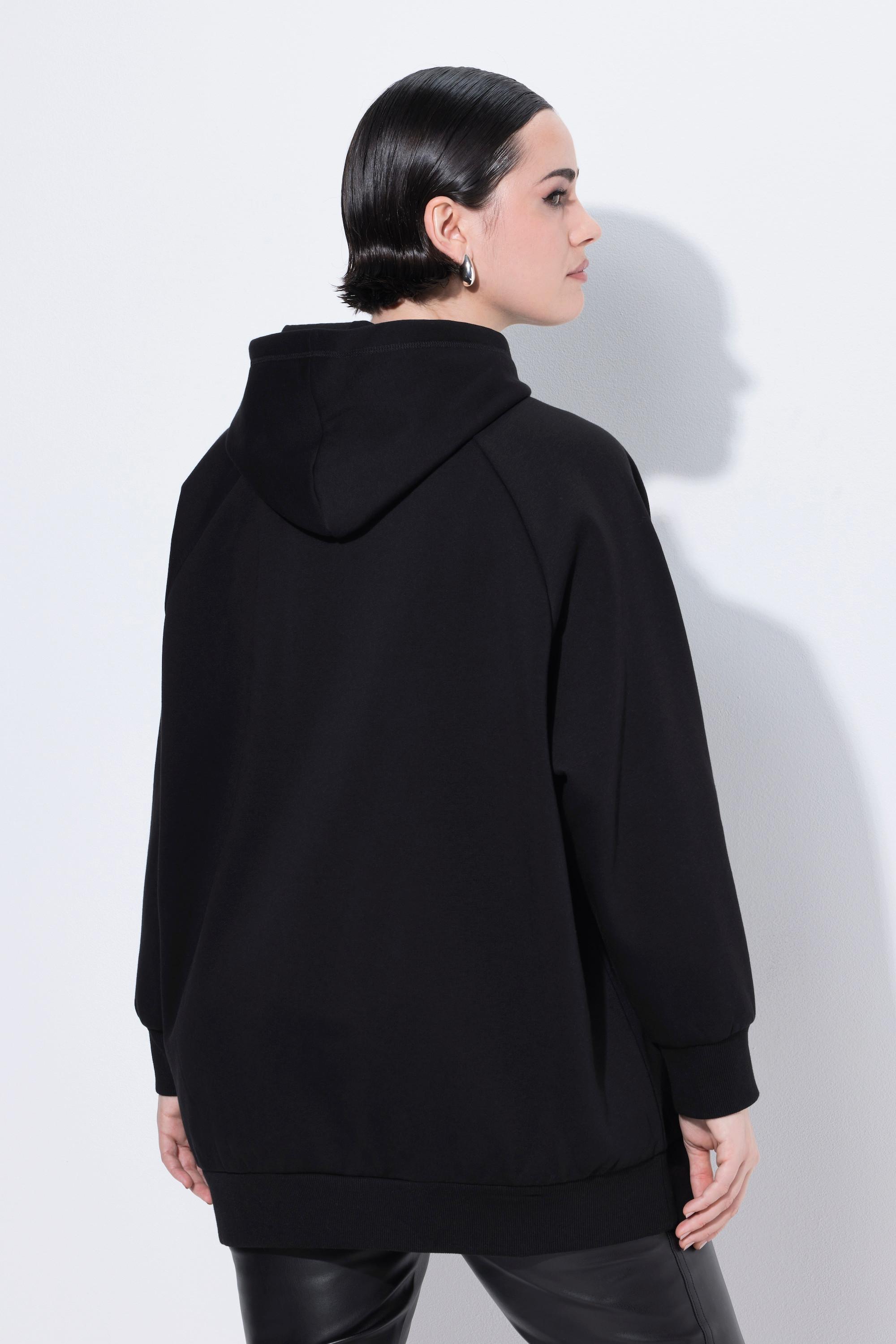 Ulla Popken Sweat-shirt à capuche oversize grand imprimé Black  