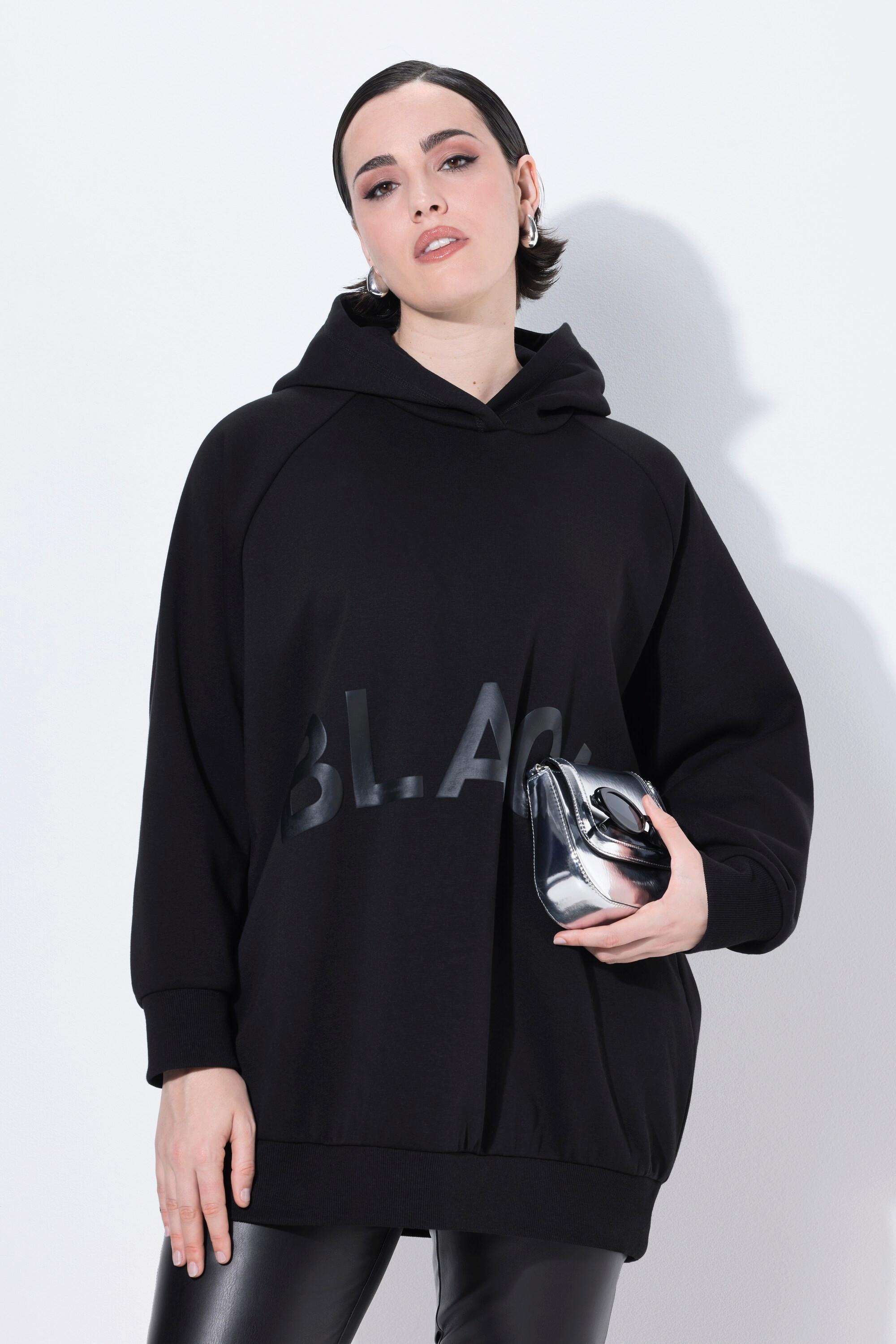 Ulla Popken Sweat-shirt à capuche oversize grand imprimé Black  