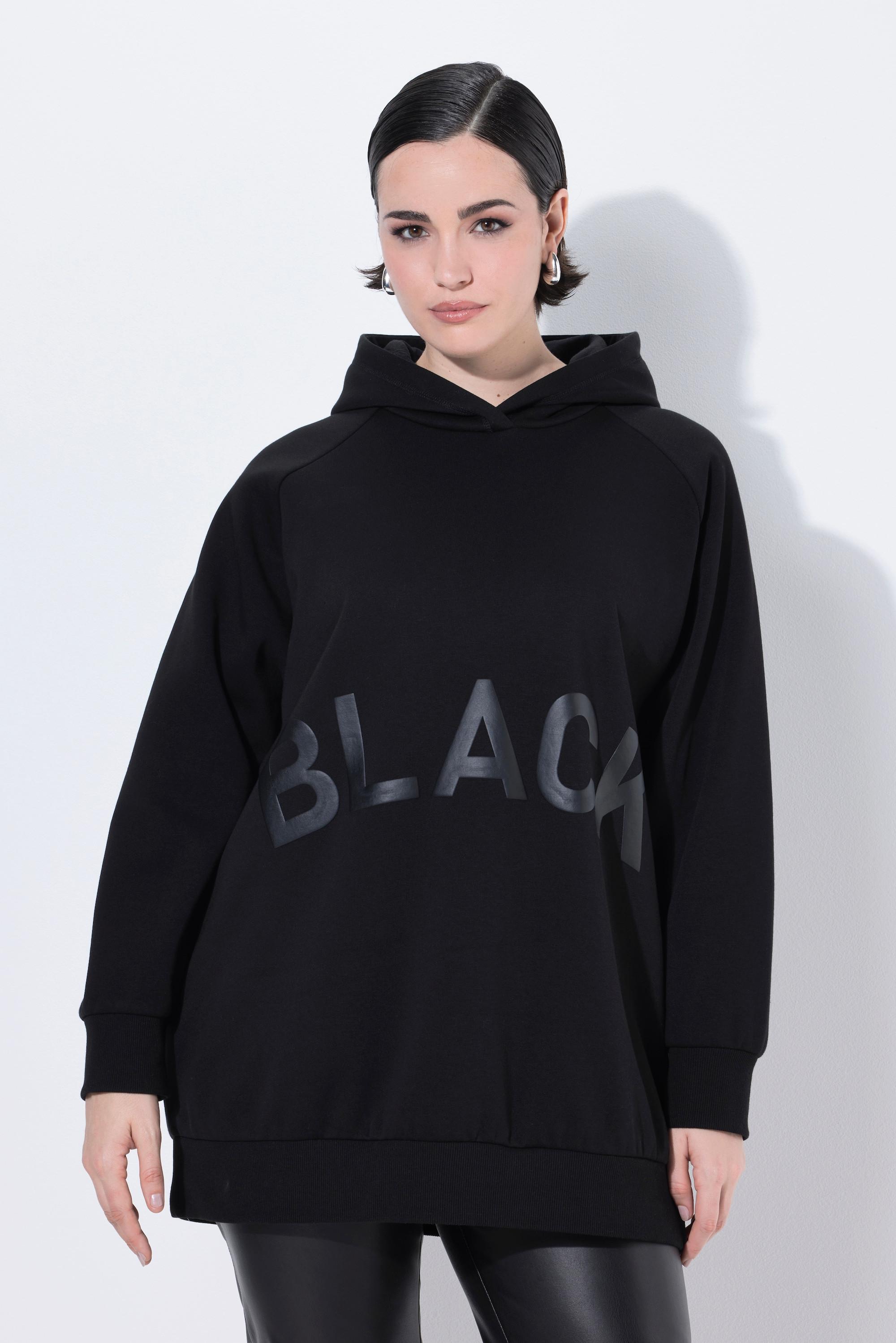 Ulla Popken Sweat-shirt à capuche oversize grand imprimé Black  