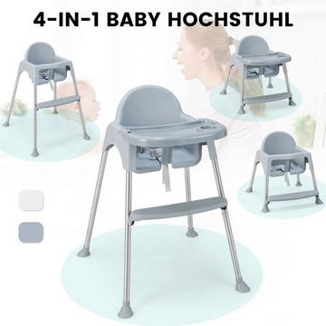 4 in 1 Babyhochstuhl aus PP & Edelstahl Hochstuhl Umwandelbar mit Abnehmbarem Doppeltablett Grau