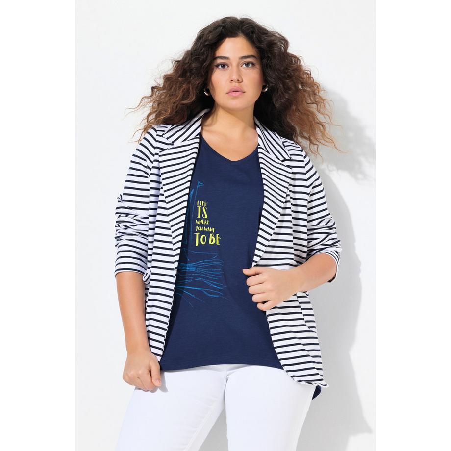 Ulla Popken T-Shirt Coupe Évasée Motif Bateau Col V Manches Courtes  