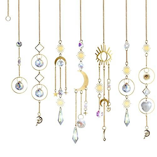 Alopini 7 Stück Sonnenfänger Kristall, Sonnenfänger Garten Mond Stern Regenbogen hängend Kristall  