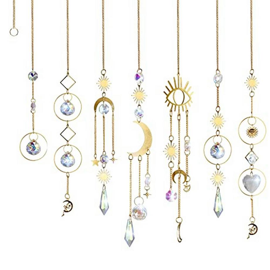 Alopini 7 Stück Sonnenfänger Kristall, Sonnenfänger Garten Mond Stern Regenbogen hängend Kristall  