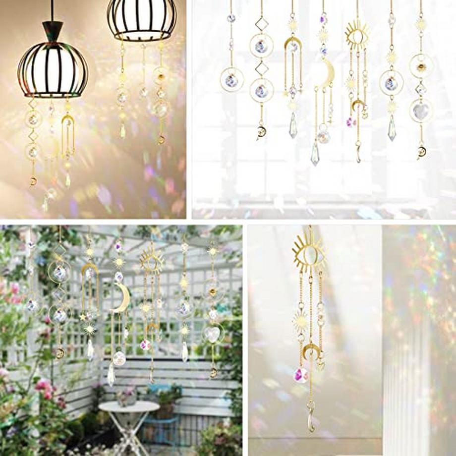 Alopini 7 Stück Sonnenfänger Kristall, Sonnenfänger Garten Mond Stern Regenbogen hängend Kristall  