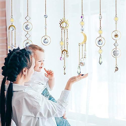 Alopini 7 Stück Sonnenfänger Kristall, Sonnenfänger Garten Mond Stern Regenbogen hängend Kristall  