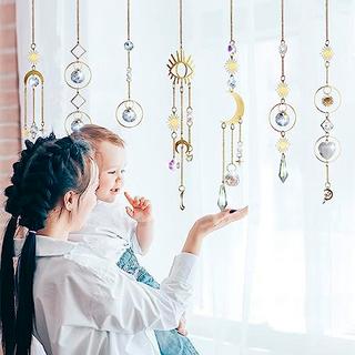 Alopini 7 Stück Sonnenfänger Kristall, Sonnenfänger Garten Mond Stern Regenbogen hängend Kristall  