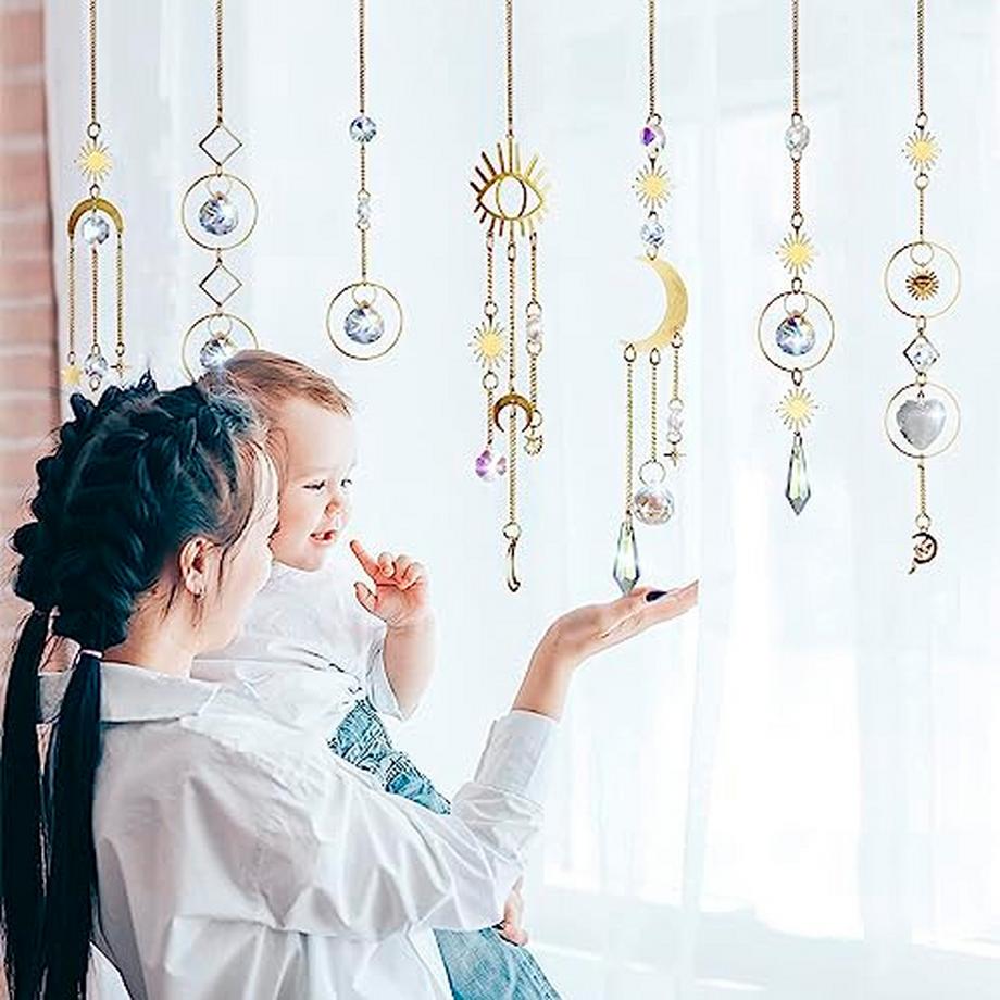 Alopini 7 Stück Sonnenfänger Kristall, Sonnenfänger Garten Mond Stern Regenbogen hängend Kristall  