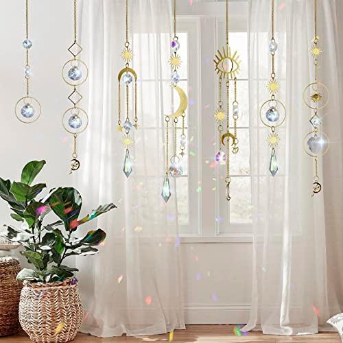 Alopini 7 Stück Sonnenfänger Kristall, Sonnenfänger Garten Mond Stern Regenbogen hängend Kristall  